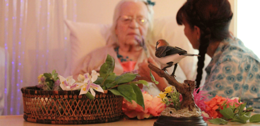 Nurse helping woman in palliative care