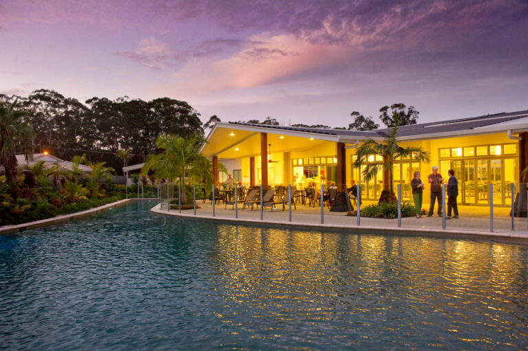 outdoor pool at night